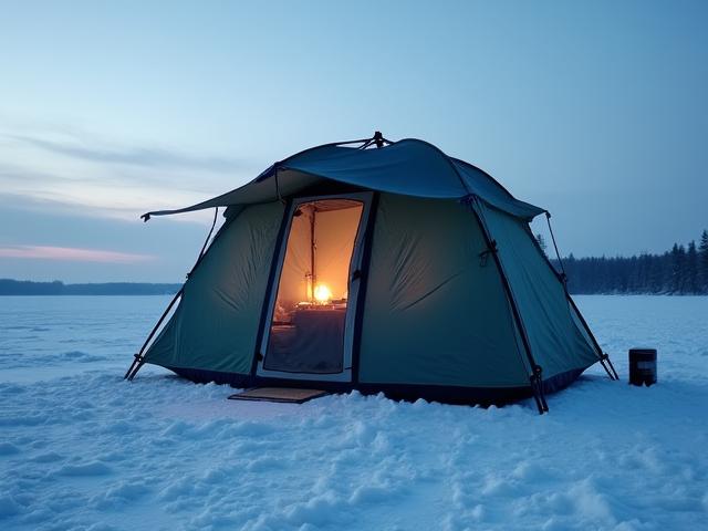 Pop-up ice fishing shelter with a portable heater