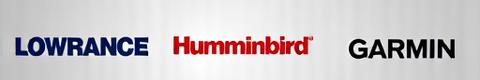 Logos of Lowrance, Humminbird, Garmin
