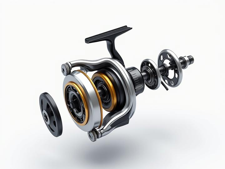 Exploded view diagram of a high-performance baitcasting reel
