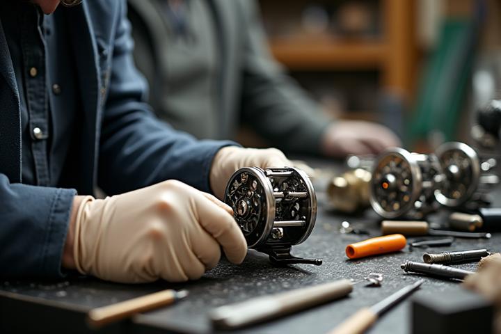 Technician working on a high-end fishing reel