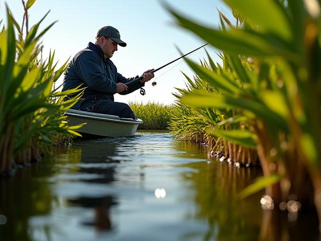 Angler flipping a jig into heavy cover