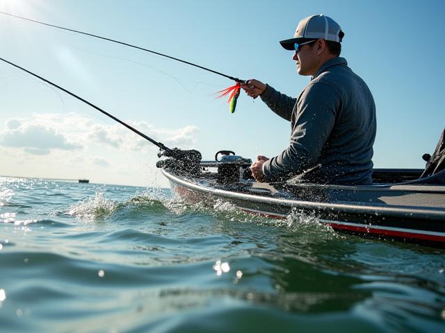 Angler power fishing with a crankbait