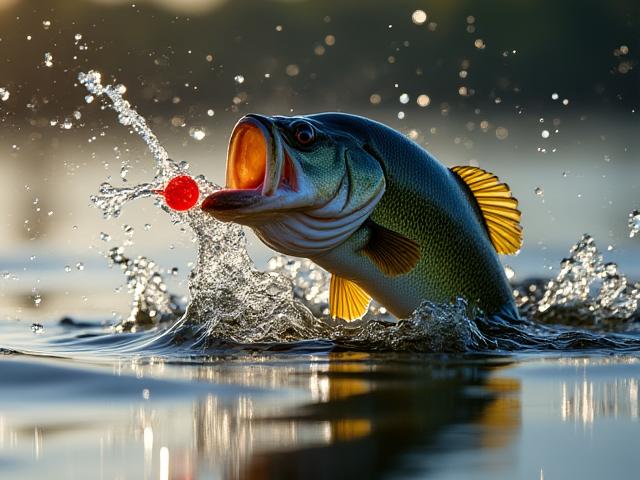 Bass striking a topwater lure