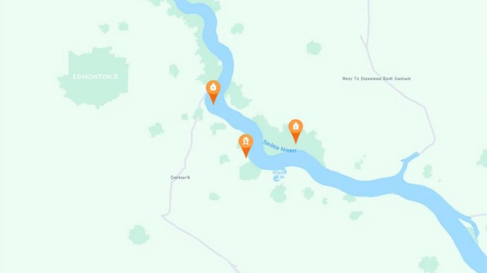 Map of Edmonton's urban fishing hotspots with pins
