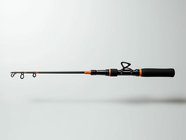 Telescopic fishing rod, collapsed and extended, showing portability